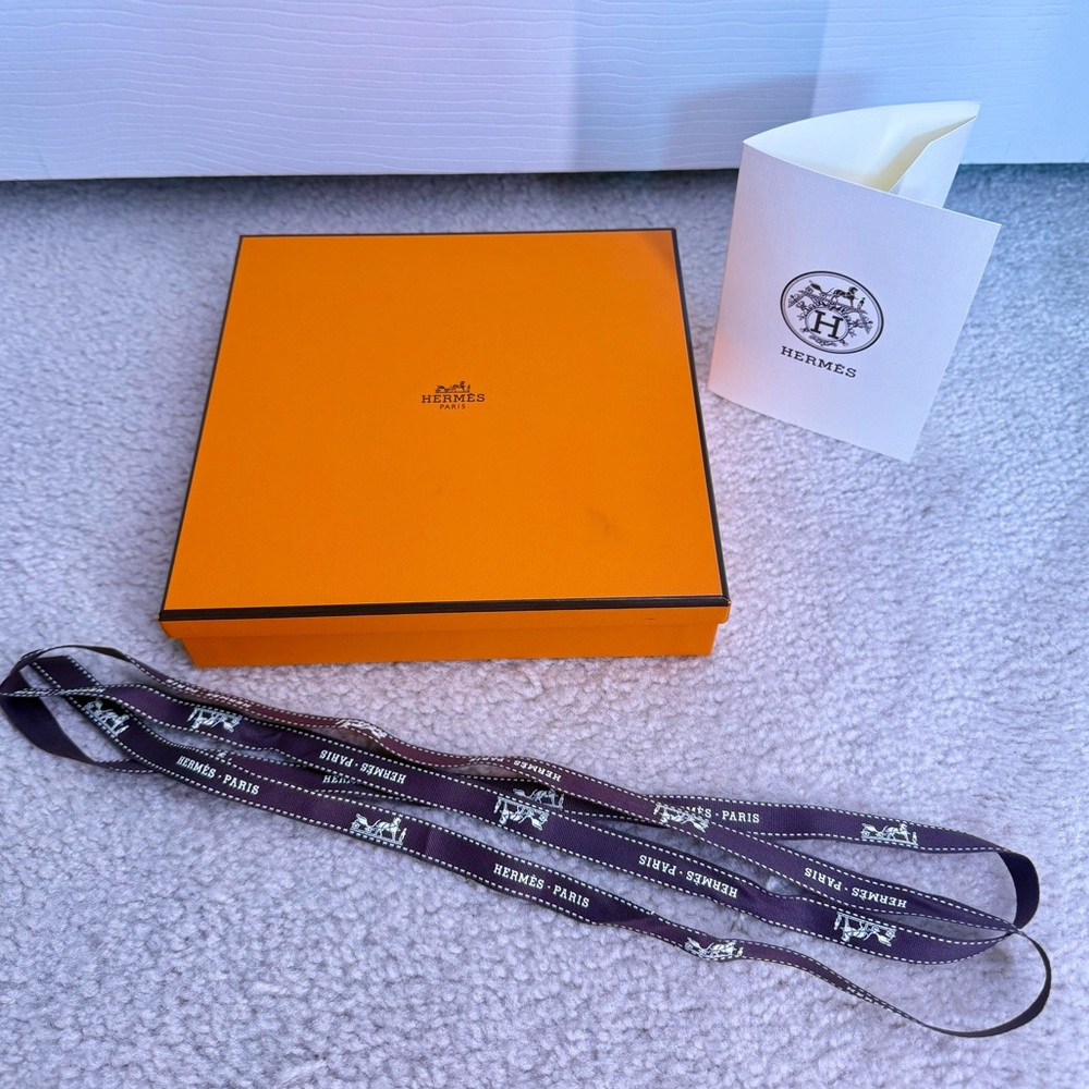 Authentic Hermes Orange Empty Scarf Box 2x7.5x7.5 Small Square + Ribbon